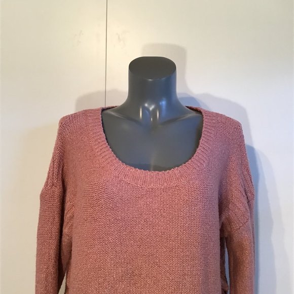 Lucky Brand Glitter Knit Scoop Neck Sweater With Lace Up Detail On Sides Size L - Picture 2 of 11